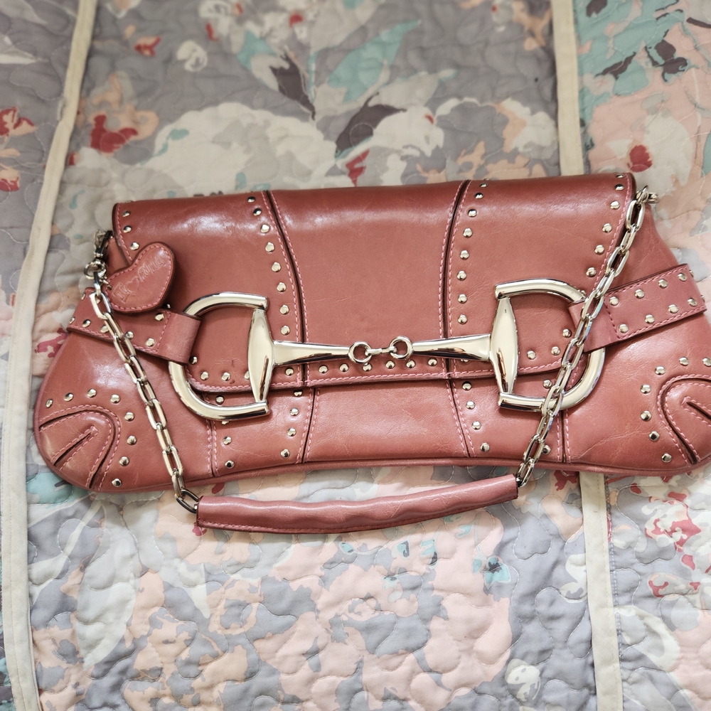 Rina Rich Pink Studded Leather Shoulder Bag - Picture 2 of 6